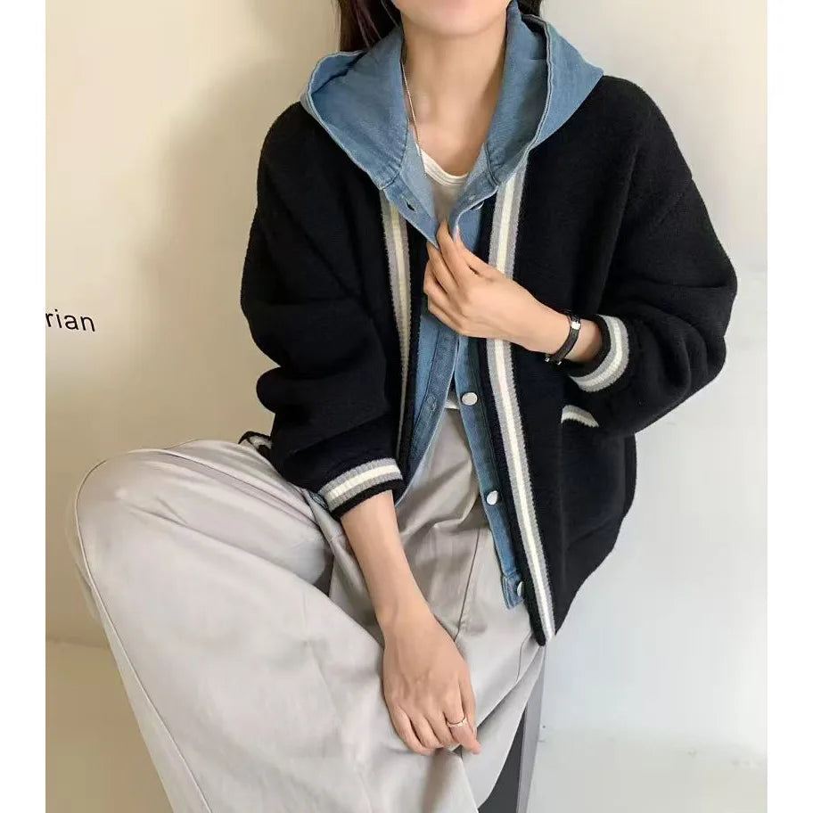 Cool Long Style Denim Pack Knitted Cardigan Sweaters
