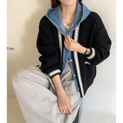 Cool Long Style Denim Pack Knitted Cardigan Sweaters