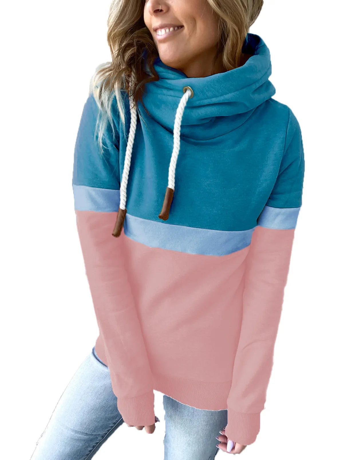 Unisex Color Block Hoodie Long Sleeve Drawstring Pullover For Work Casual Wear