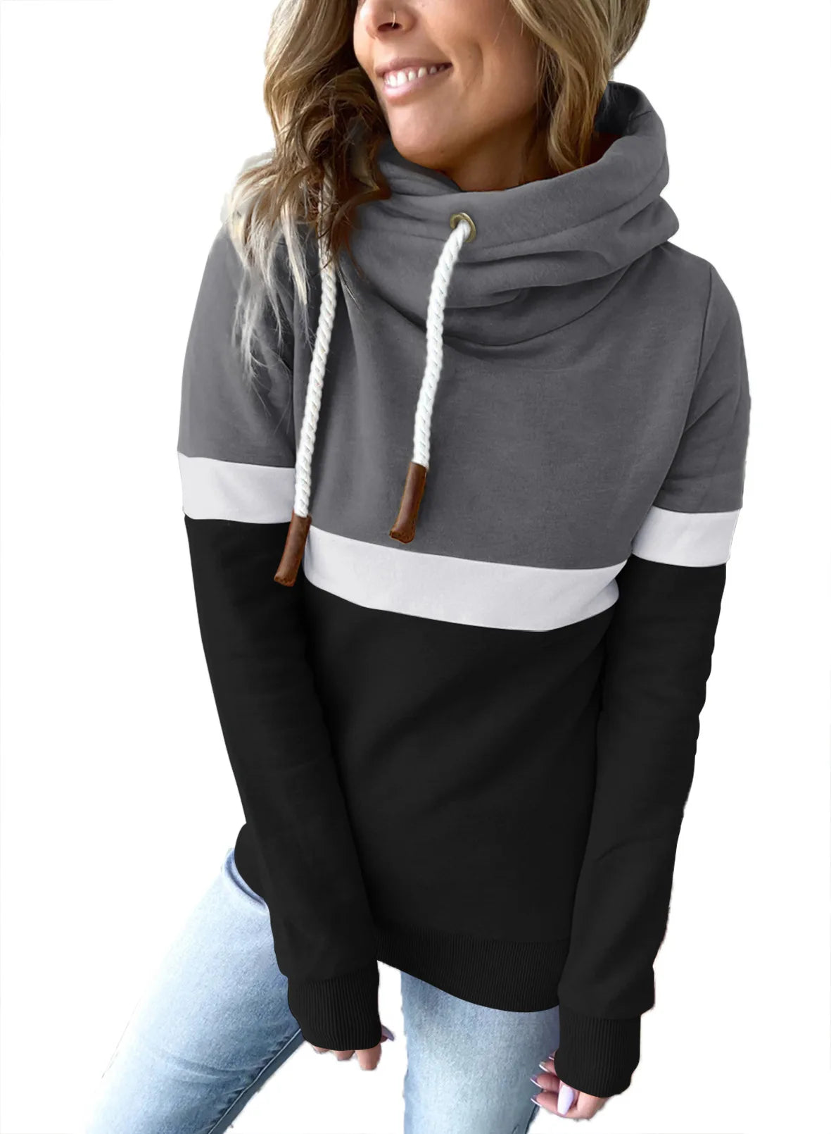 Unisex Color Block Hoodie Long Sleeve Drawstring Pullover For Work Casual Wear