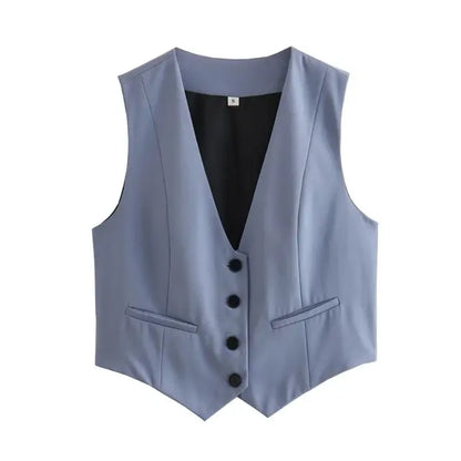 V-Neck Sleeveless Women Cropped Blazer Vest