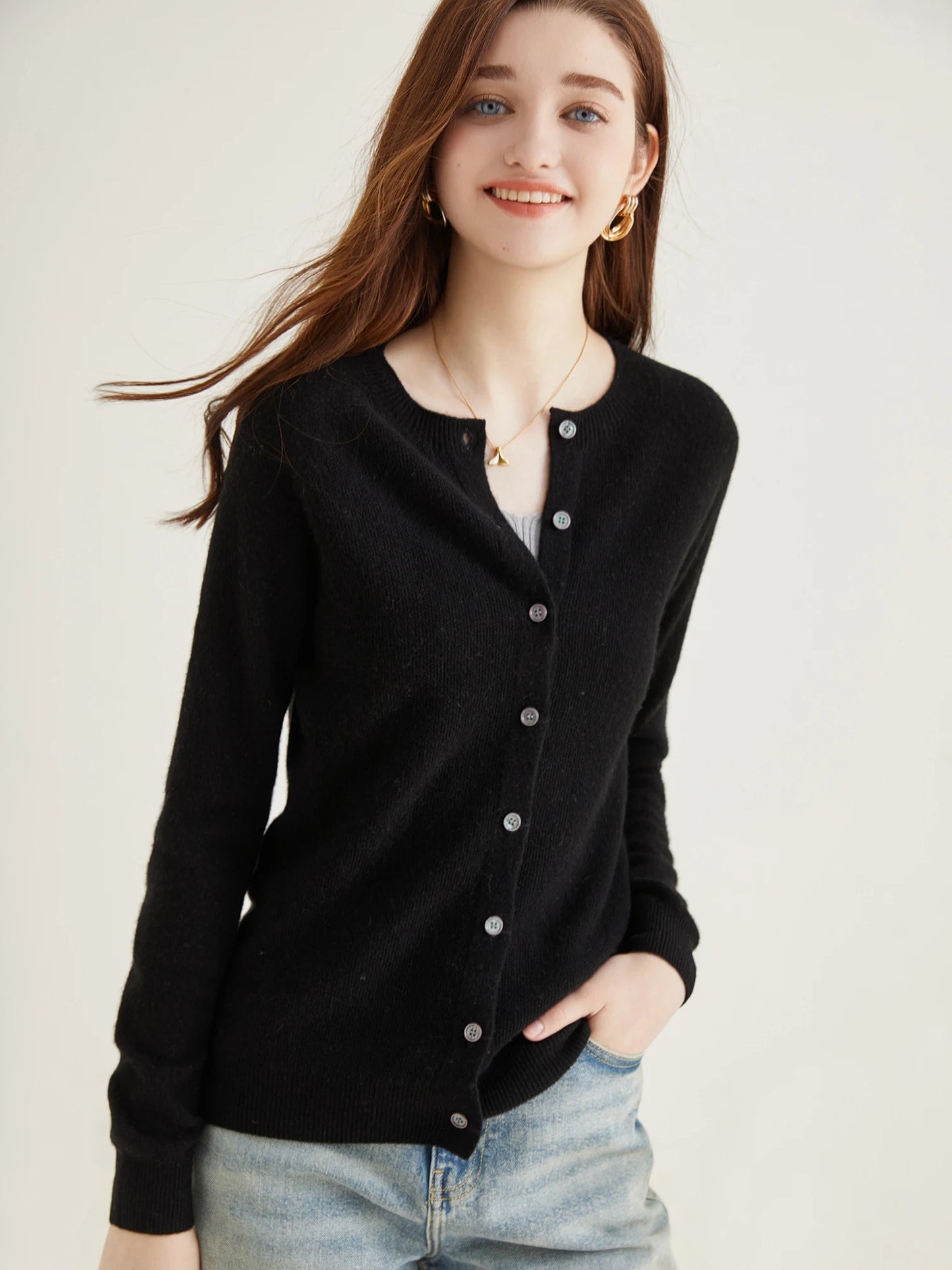 100% Merino Wool Knit Cardigan for Women – Timeless Vintage Style