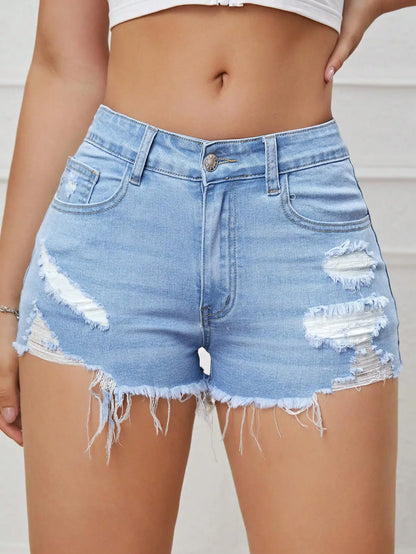 Casual Street Style Womens Blue Denim Shorts