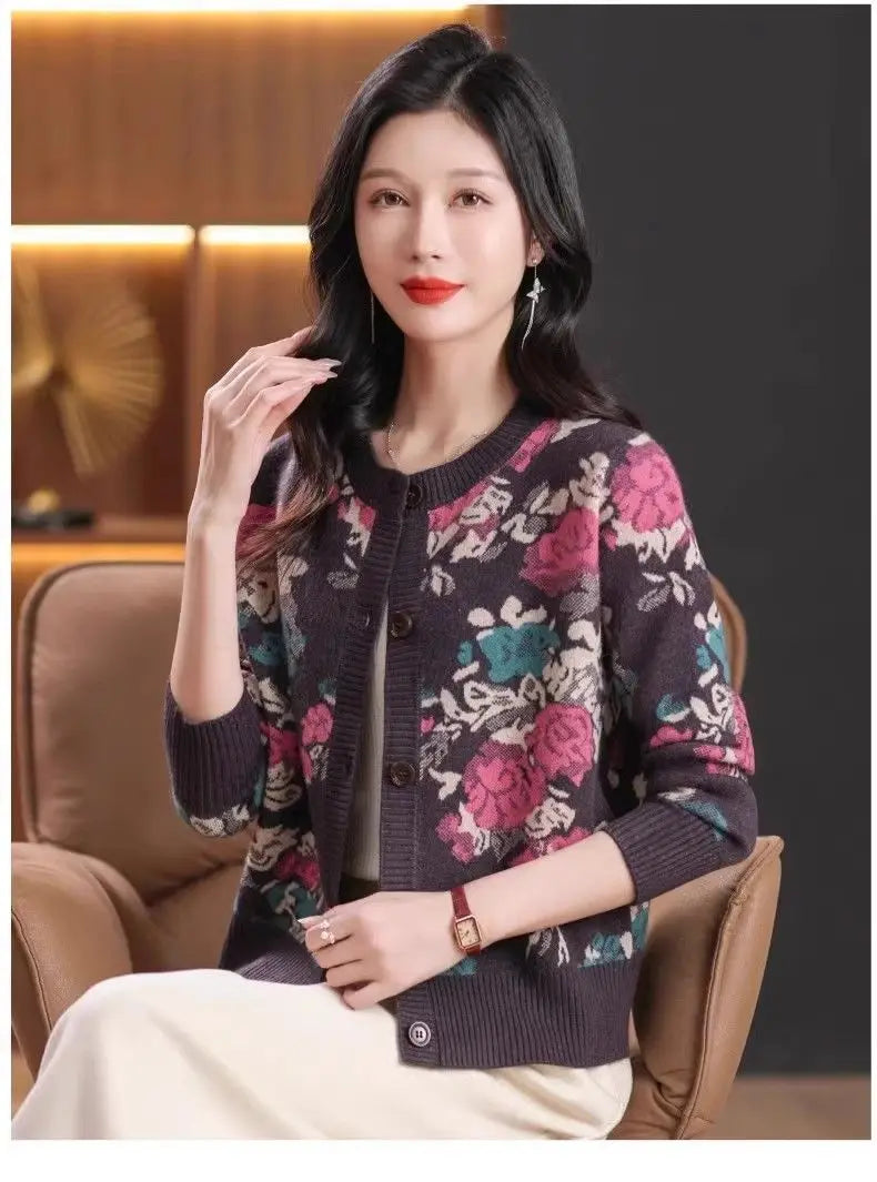 Jacquard Knit Cardigan for Women – 2025 Spring & Autumn Fashion