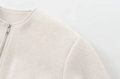 New Zero O-Neck Cropped Bomber Jacket for Women