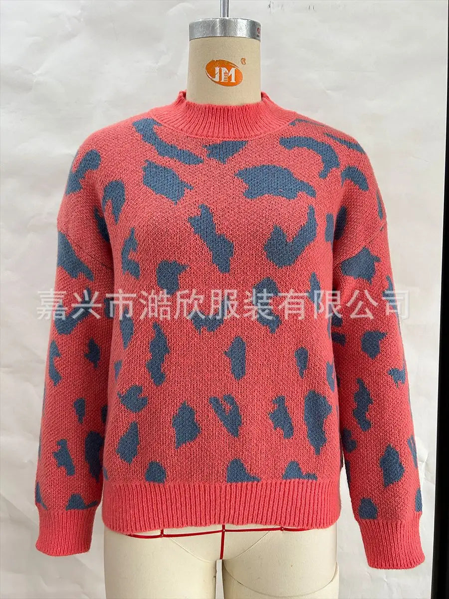 Women Half Leopard Zipper Sweaters