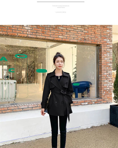 Womens Korean Style Long Khaki Red Trench Coat