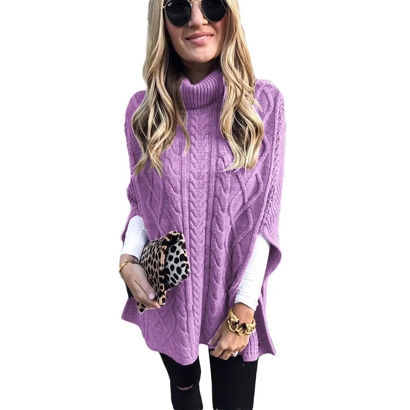 2025 Womens Knitted Turtleneck Sweater Casual Relaxed Twist Knit Pullover Lazy Commute Style