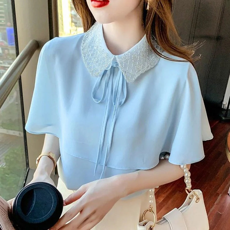 Peter Pan Collar Lace Up Blouse