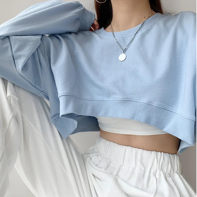 Women Korean Style Cropped Short Hoodie