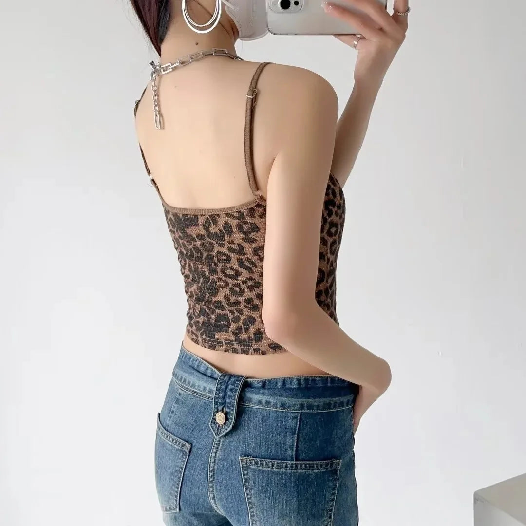 Leopard Print Slipsbow Vest Women S Loose Fit Sleeveless Crew Neck Tank Top Autumn Fashion Bestseller