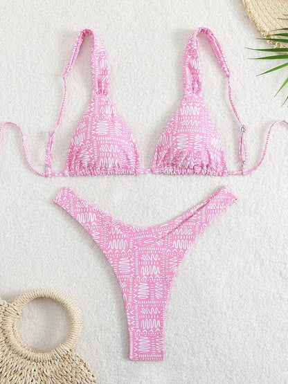 2025 Sexy High Leg Thong Bikini Solid Pink Swimwear 2 Piece Bathing Suit For Women Beachwear