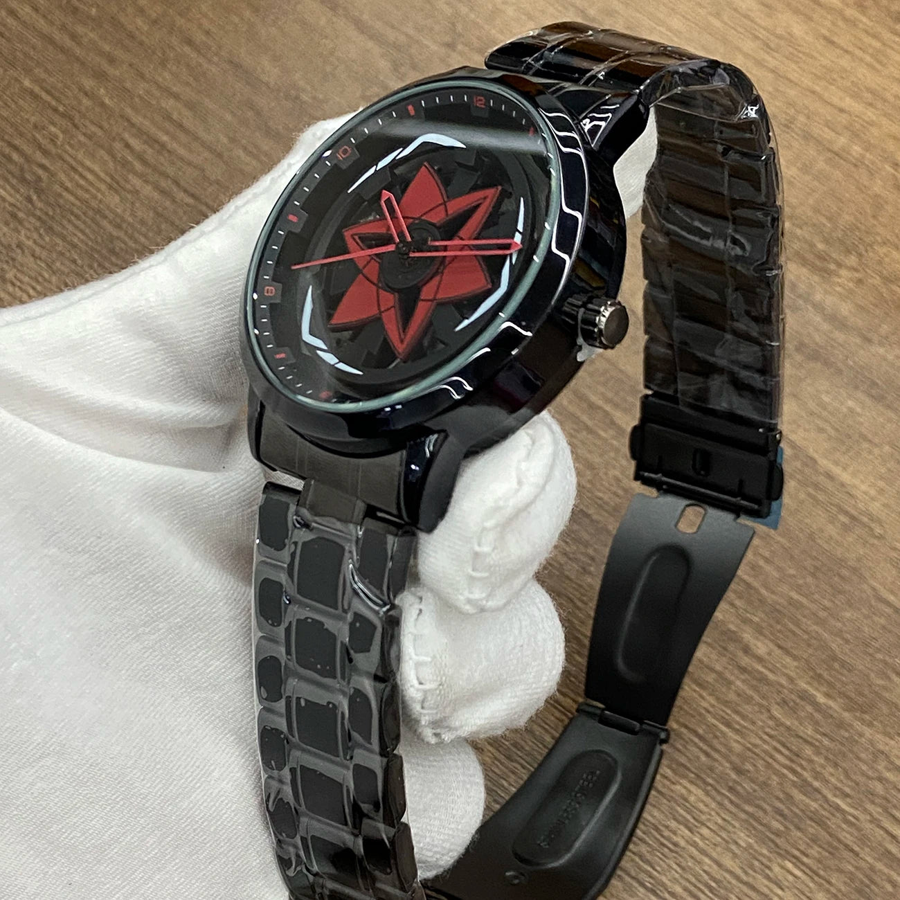 Edgy Anime Aesthetic - Sleek All-Black Mangekyou Sharingan Watch