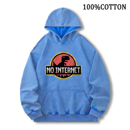 No Internet T Rex Dinosaur Hoodie Fleece Sweatshirt With Pockets For Men Women