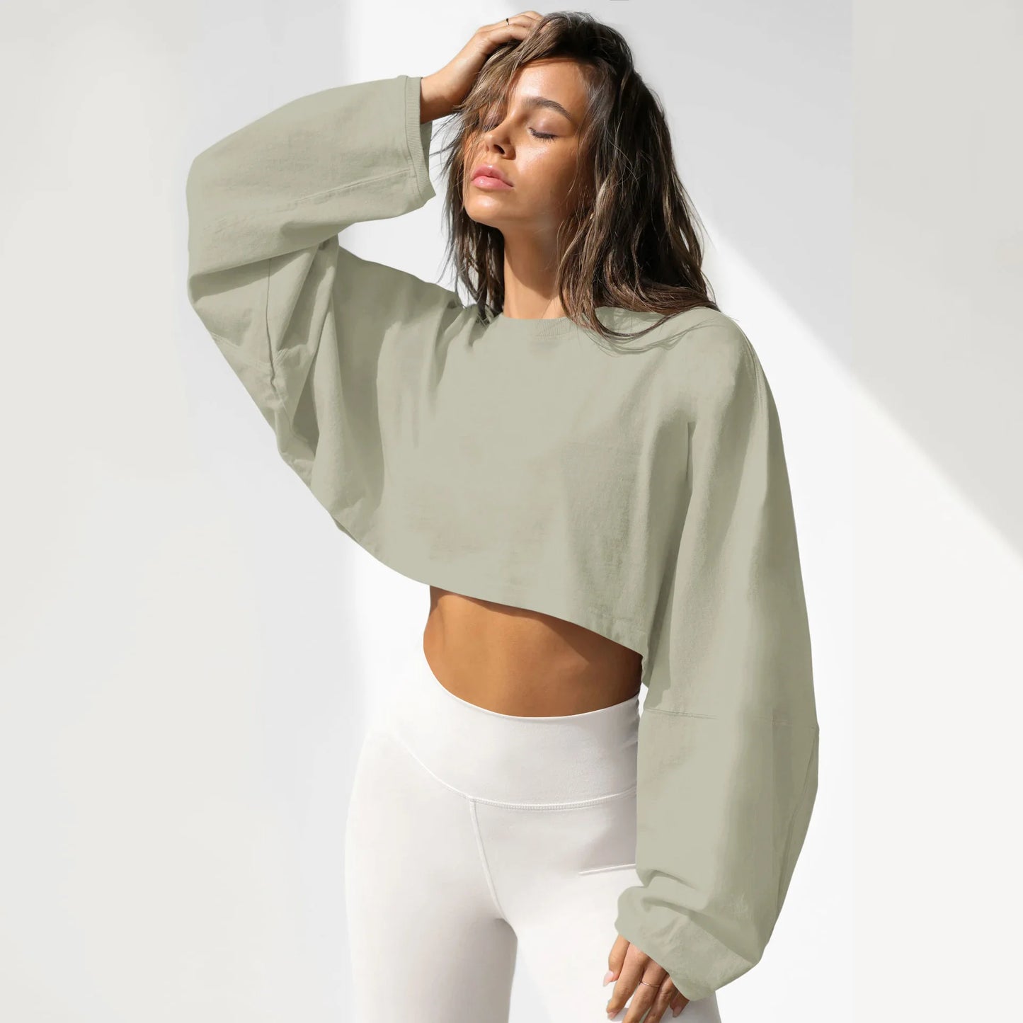 Womens Autumn Long Sleeve Sweatshirt Thin Loose Fit Round Neck Solid Color Medium Length Cross Border Clothing