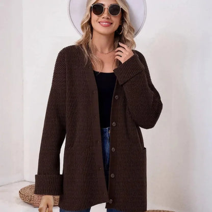 V-Neck Single-Breasted Knit Cardigan – Casual Autumn 2025