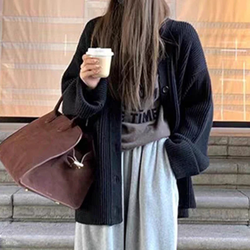 V-Neck Single-Breasted Knit Cardigan – Casual Autumn 2025