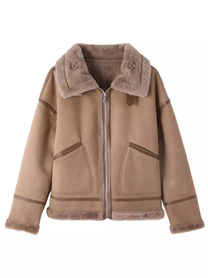 2023 Womens Extra Thick Lamb Leather Rider Jacket With Faux Fur