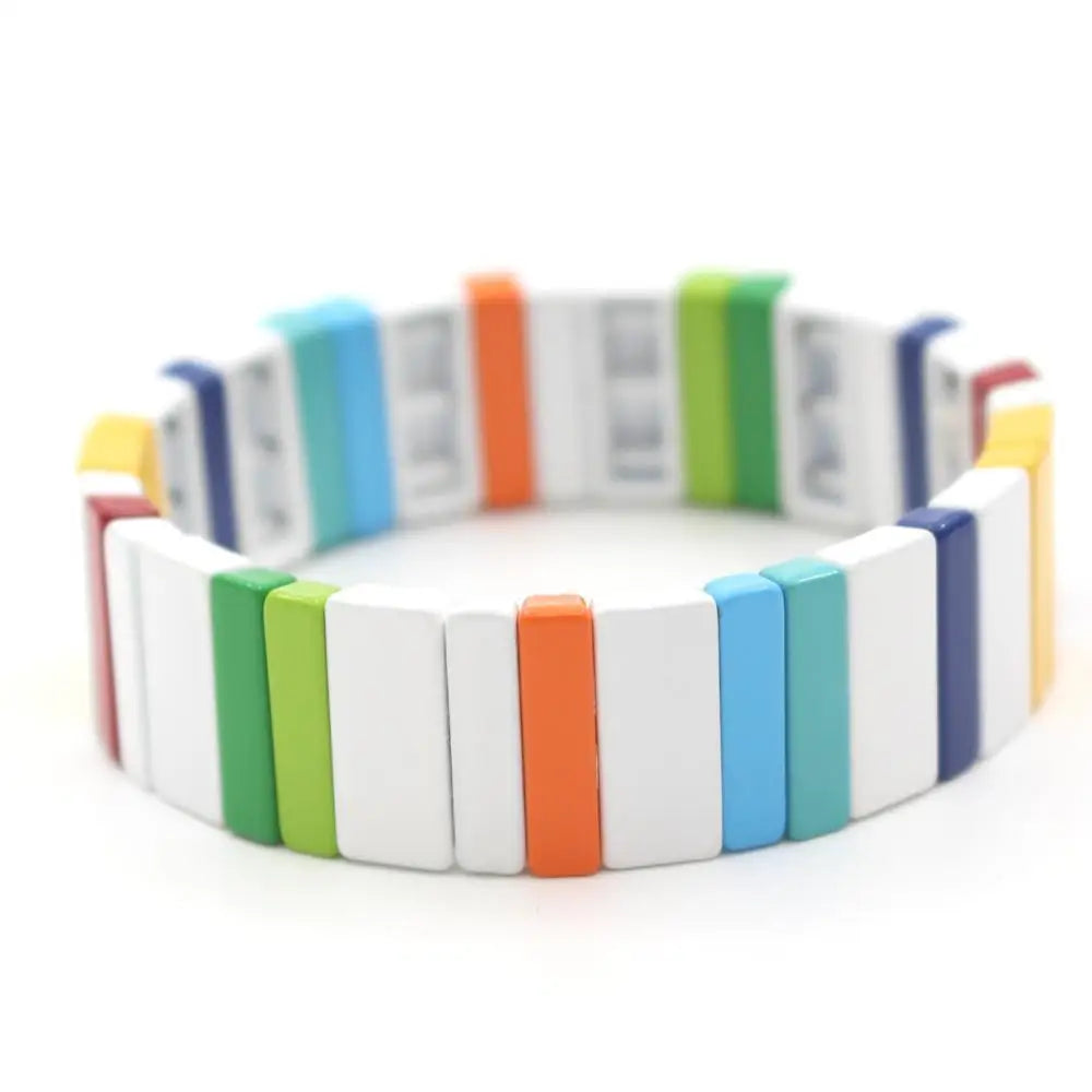 Vibrant Mood: Colorful Enamel Tile Stretch Bracelet