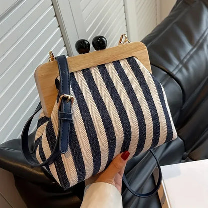 Designer Style Striped Evening Clutch Crossbody Bag