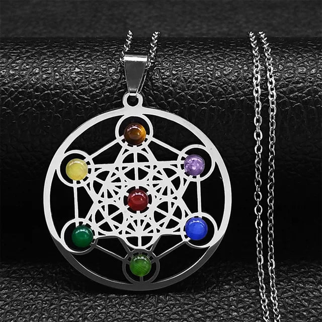 Sacred Geometry 7 Chakra Metatron Heart Necklace