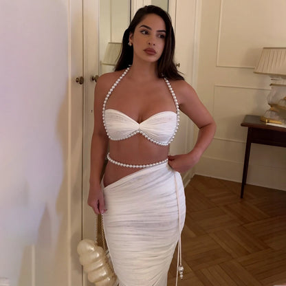 Sexy Pearl Strap Push Up Two Pieces Bikini Set