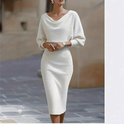 Chic High Waist Office Midi Dress – Elegant 3/4 Sleeve Spring Work Dress