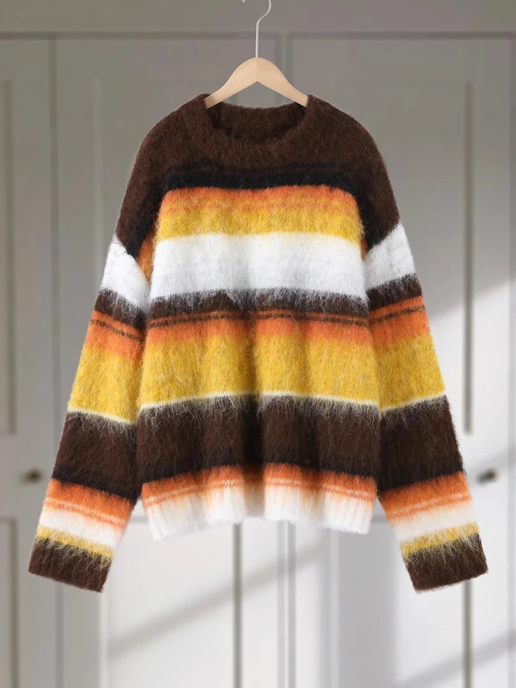 Oversized Striped Mohair Sweater for Cozy Stay-in Days