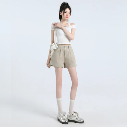 Urban Minimalist: Pleated High-Waist Khaki Shorts