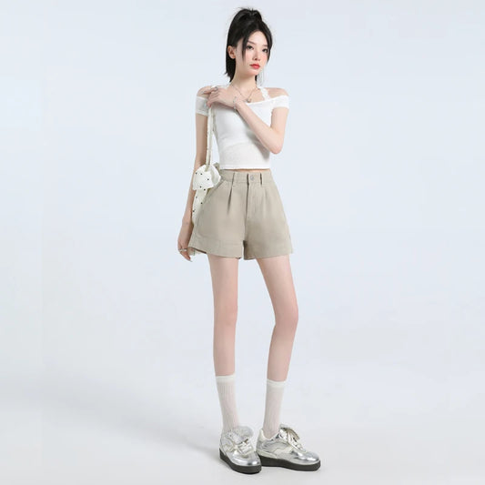 Urban Minimalist: Pleated High-Waist Khaki Shorts