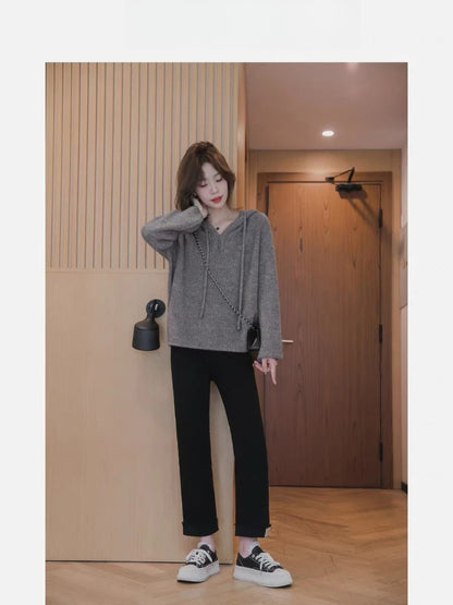 Women Clothing Autumn Knitted Design Hooded Sweaters
