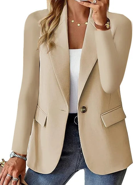Women’s Casual Blazer – Solid Color Long Sleeve Notched Collar Office Blazer
