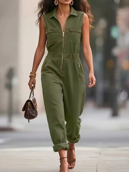Sleeveless Zipper Streetwear Jumpsuit for Women – Casual Summer Outfit