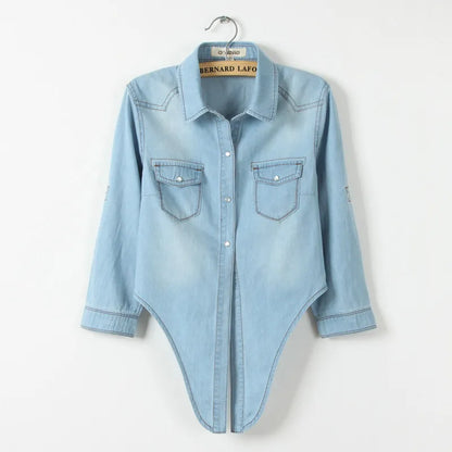 2024 Vintage Denim Shirt: Casual Cropped Style for Women's Summer