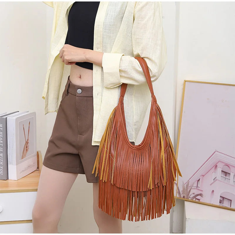 Homme Femme Star Tassel Leather Bags