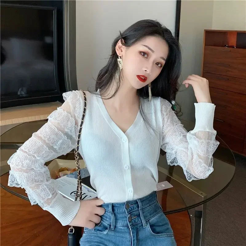 Buttoned Neck Slim Thin Women Sweaters For Spring Autumn