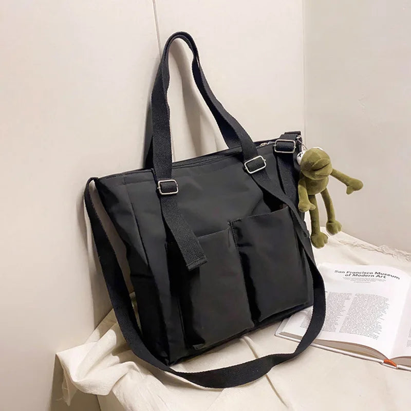 Women S Shopper Bag Simple Fashion Zipper Handbag Waterproof Nylon Crossbody Large Capacity Tote Shoulder Bag