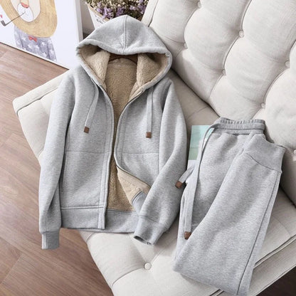 Women S Autumn Winter Fleece Lined Hooded Sweatshirt 2 Piece Set Casual Style With Skirt Cozy Outfits