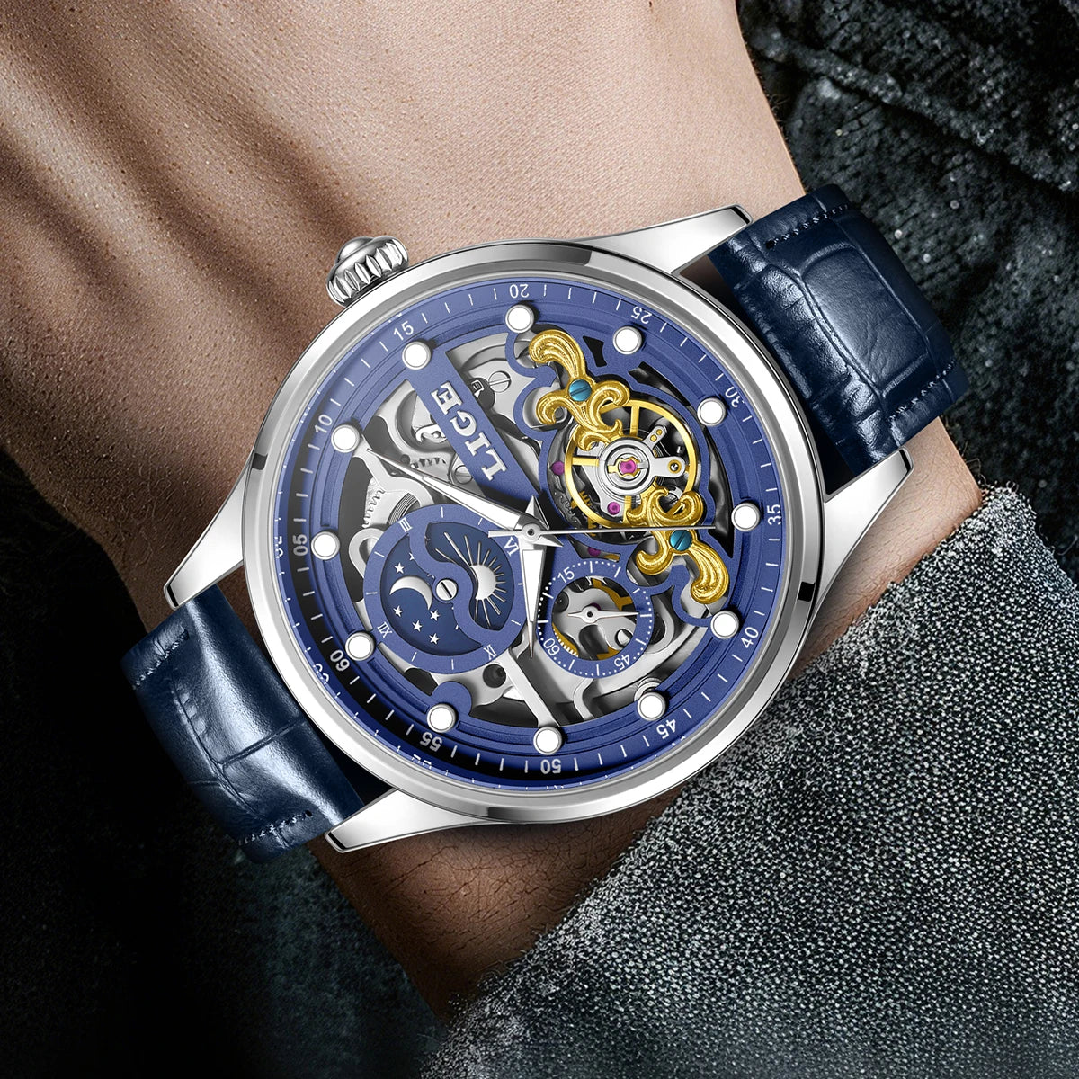 Mens Transparent Mechanical Dial Luxury Analog Watches