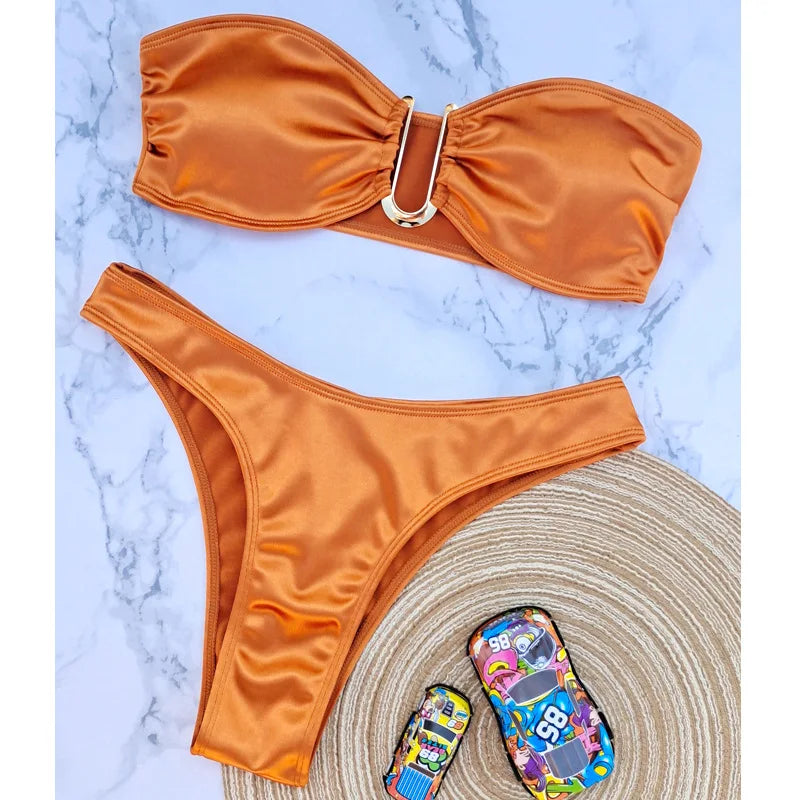 Shimmering Brown V-Bar Bikini Aesthetic