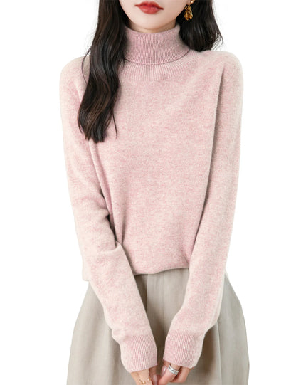 High Quality Pure Wool Turtleneck Loose Fit Sweaters For Women