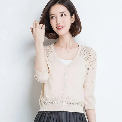 Thin Ice Silk V Neck Long Sleeve Cardigan