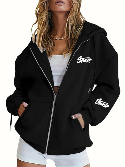 Plus Size Womens Fleece Lined Hoodie Autumn Winter Thickened Cardigan Sweatshirt