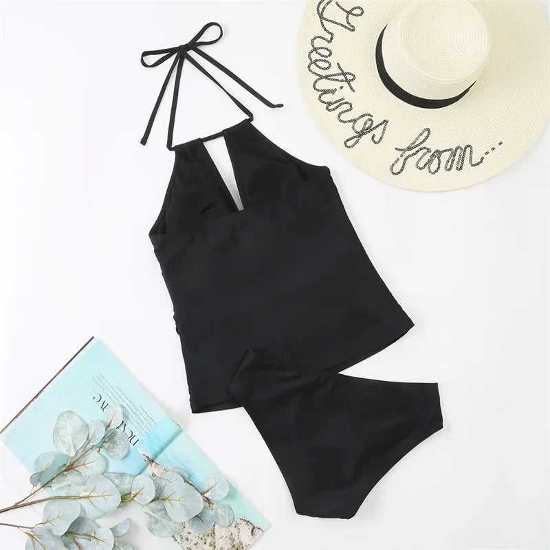 Yellow Halter Neck Ruched Tankini Aesthetic