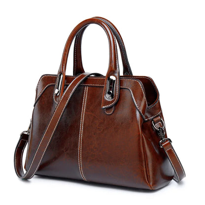Genuine Leather Buckle Handle Handbags