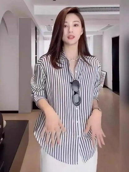 Striped Long Sleeve Womens Blouse Casual Office Elegance