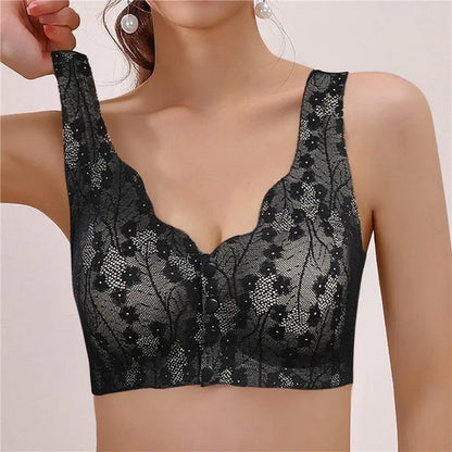 Soft Cup Button Front Bra – Breathable, Lace Tank Top, Large Size, No Steel Ring Women's Underwear