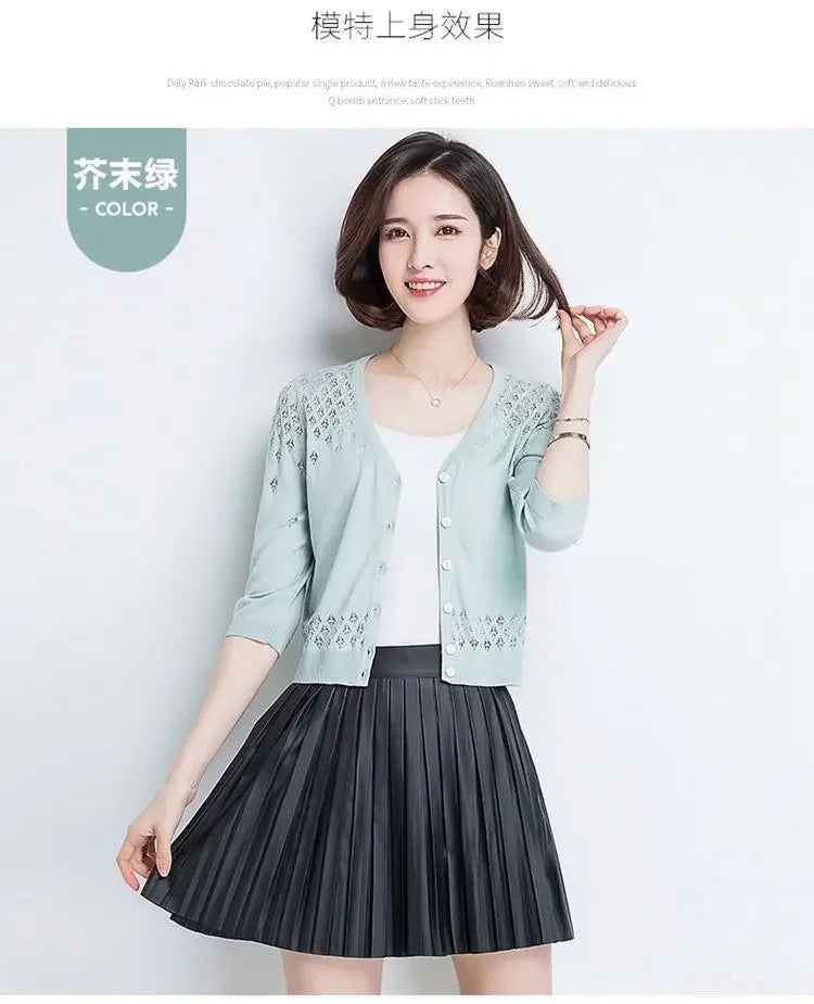 Thin Ice Silk V Neck Long Sleeve Cardigan