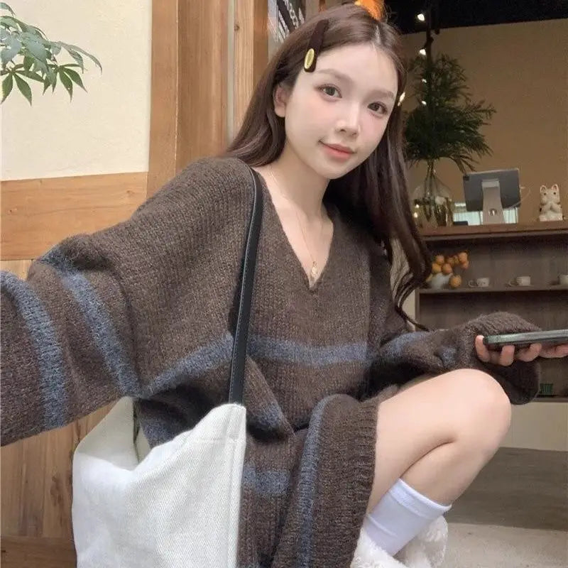 Retro V Neck Twist Knitted Women Winter Sweaters