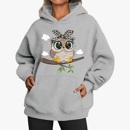 Cozy Casual Days: Cute Owl Graphic Oversized Hoodie